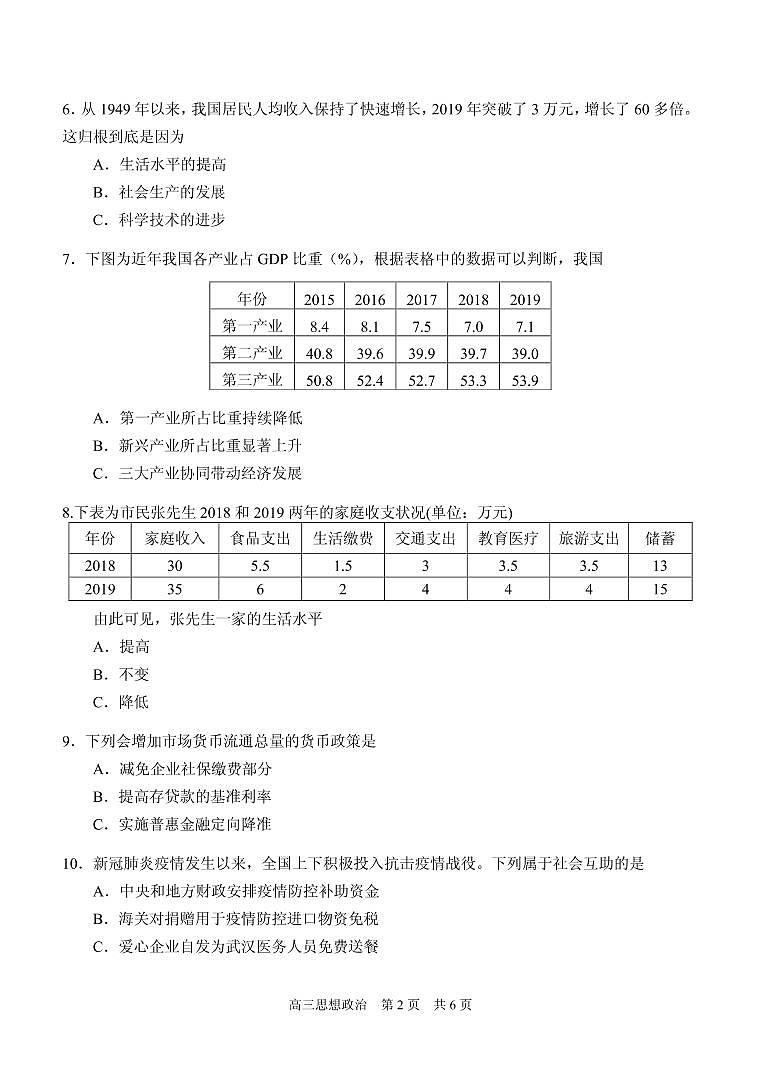 2020届上海市青浦区高三下学期第二次学业质量调研（二模）政治试题  PDF版02