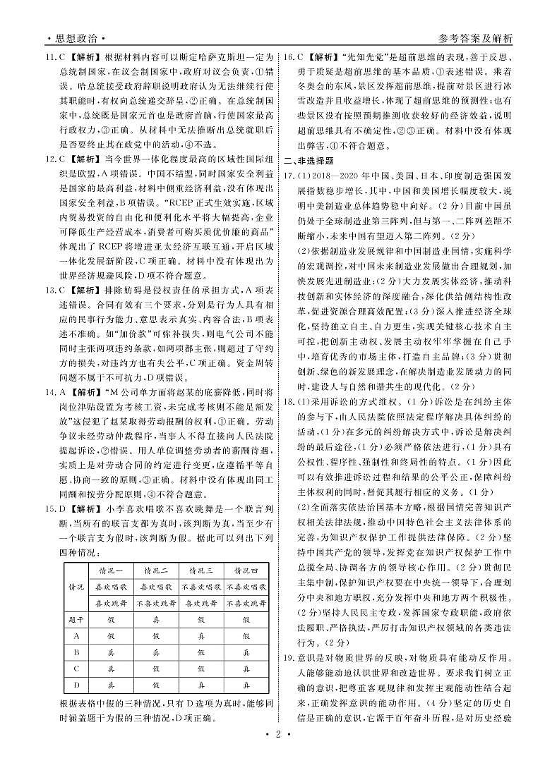 政治2022届辽宁高三3月联考答案(1)第2页