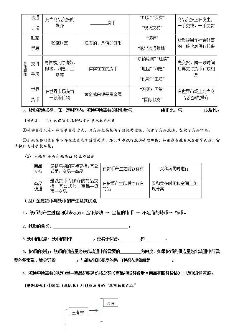 2022届高考政治一轮复习第一课神奇的货币复习导学案03