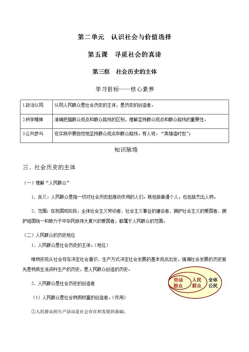 5.3 社会历史的主体 学案 高中政治人教部编版必修4 （2022年）01