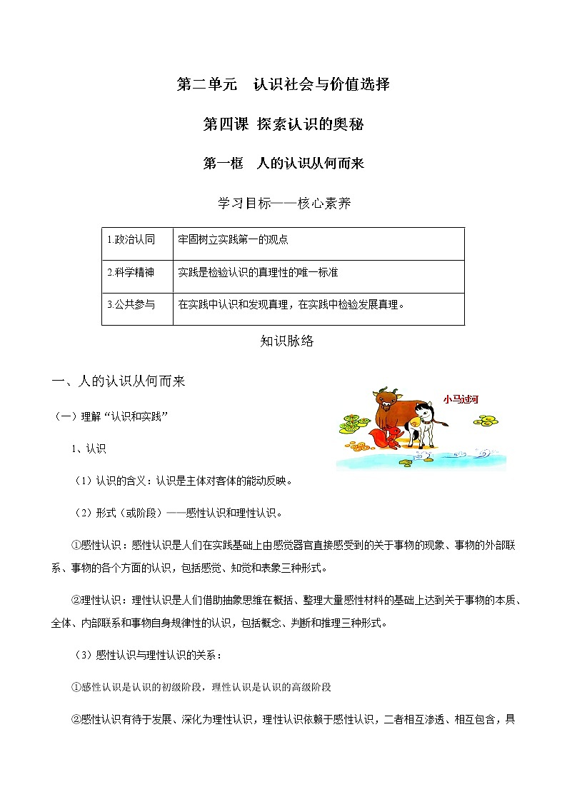 4.1 人的认识从何而来 学案 高中政治人教部编版必修4 （2022年）第1页