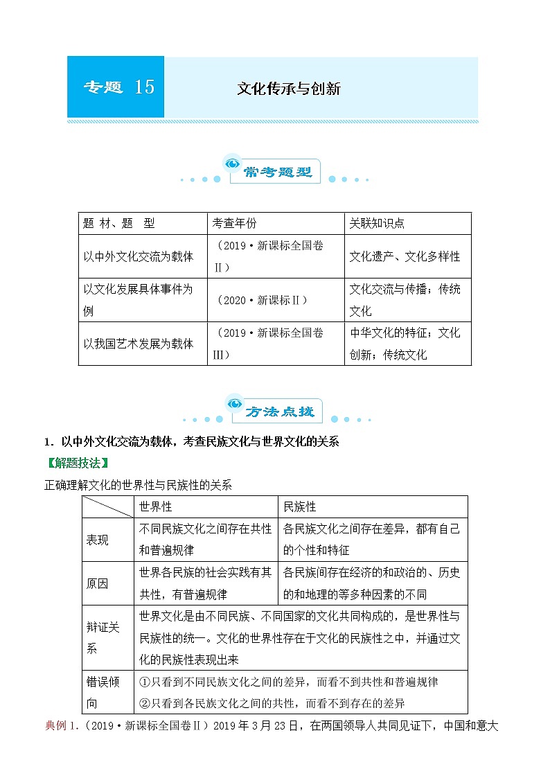 2022届政治优质校一模试卷专题汇编15 文化传承与创新（解析版）第1页