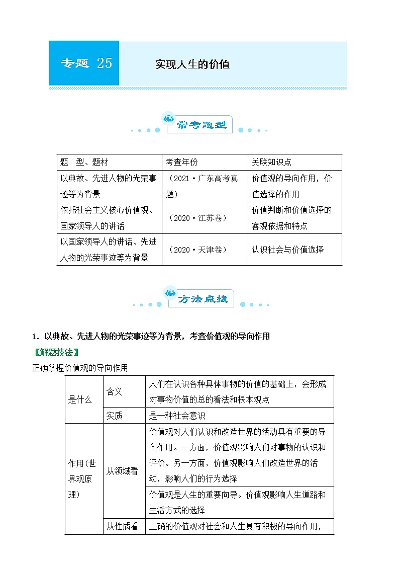 2022届政治优质校一模试卷专题汇编25 实现人生的价值（解析版）第1页