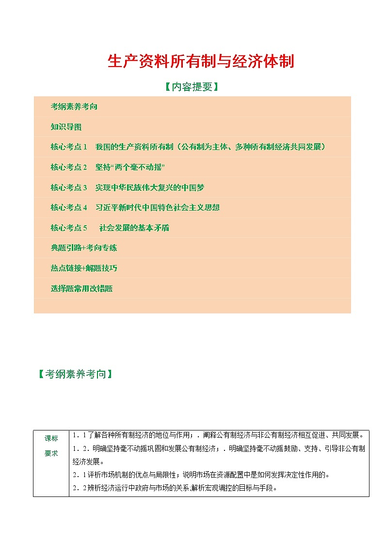 专题03生产资料所有制与经济体制 （讲义）第1页