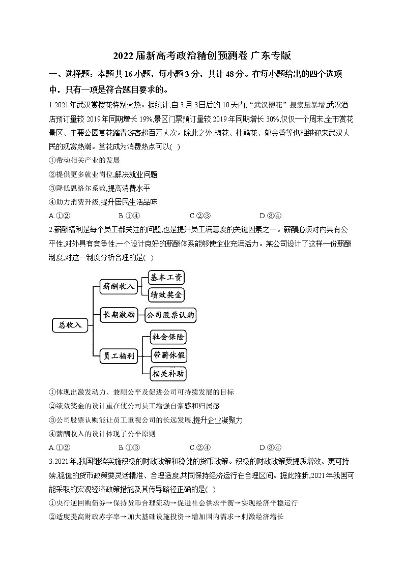 2022届新高考政治精创预测卷 广东专版01