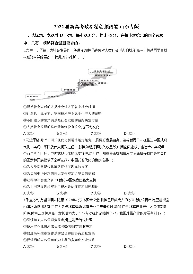 2022届新高考政治精创预测卷 山东专版01