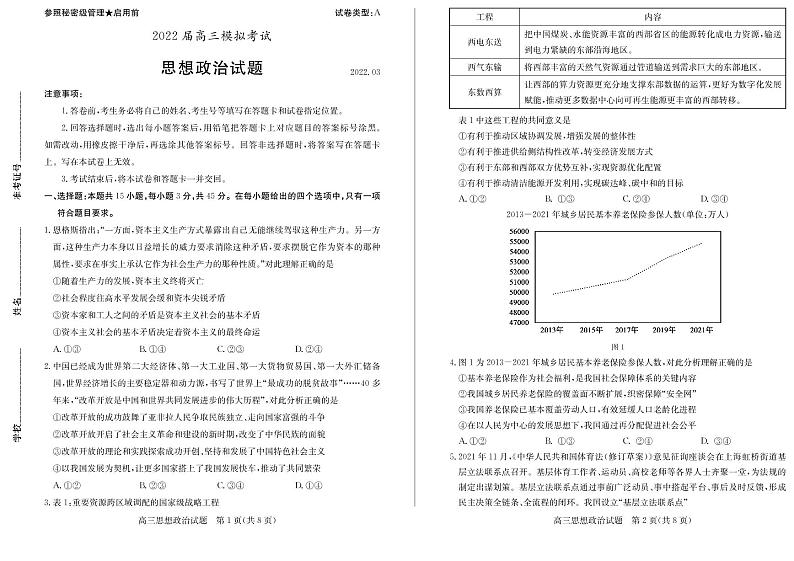 2022届山东省枣庄高三二模政治 (道德与法治)试卷及答案01