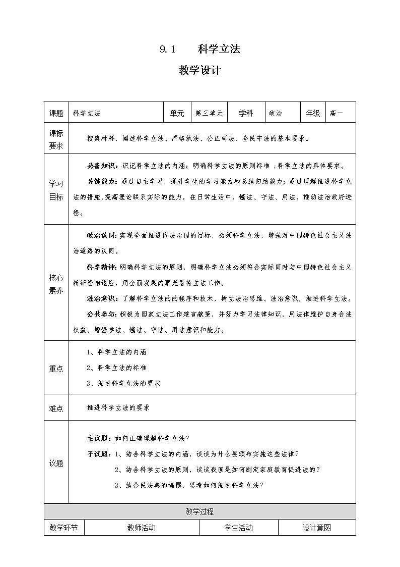 9.1 科学立法（课件+素材+教学设计）2021-2022学年高中政治人教统编版必修3政治与法治01
