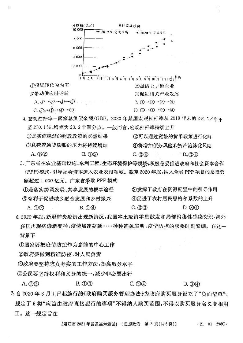 2021届广东省湛江市高三下学期3月普通高考测试（一）政治试题 PDF版第2页