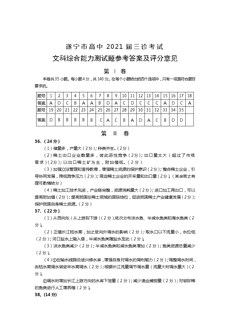 四川省遂宁市2021届高三下学期4月第三次诊断性考试（三诊）文科综合试题 政治（含答）01