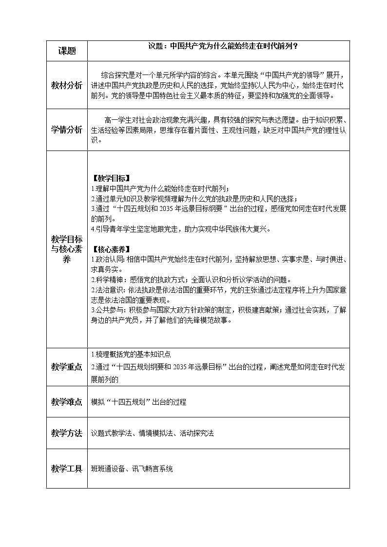 1.4始终走在时代前列的中国共产党 教学设计02