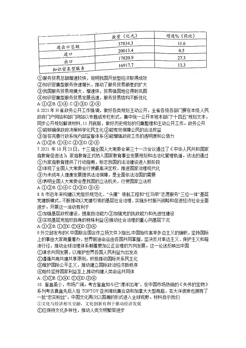 2022高三下学期百校联考试题（衡阳二模）政治含解析02