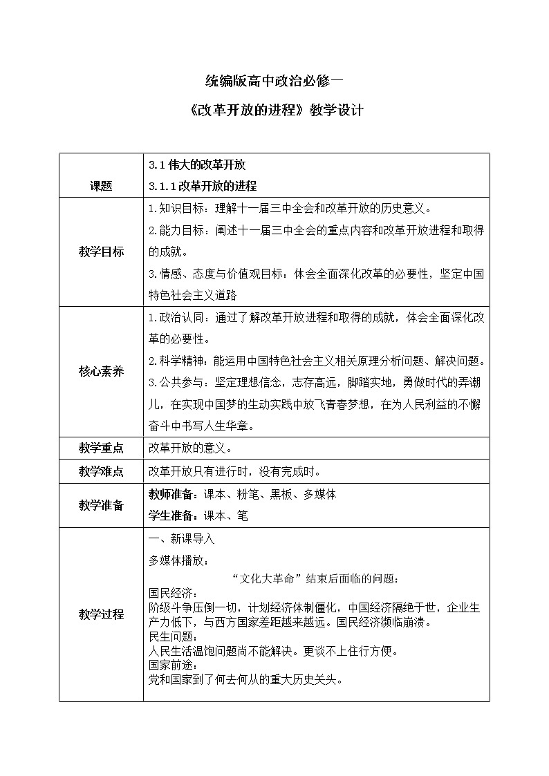 3.1.1《改革开放的进程》课件+教案01