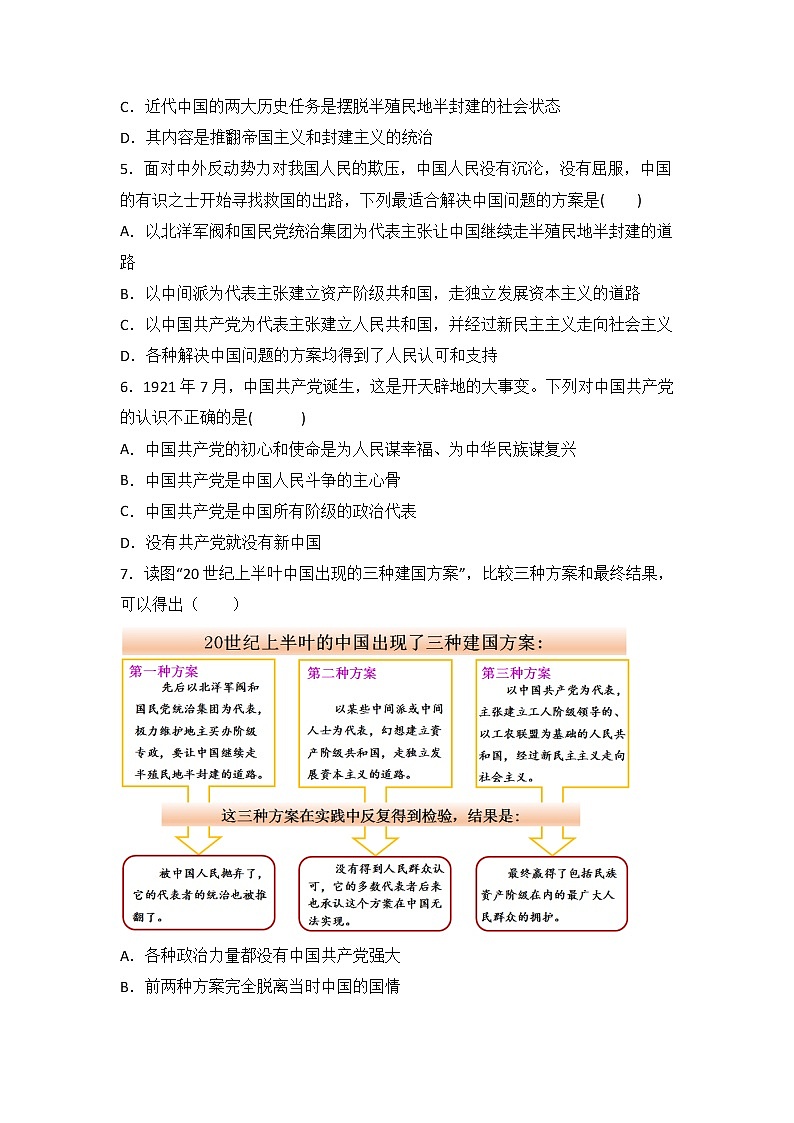人教部编版高中思想政治必修3.政治与法治1.1 中华人民共和国成立前各种政治力量  课后练习02