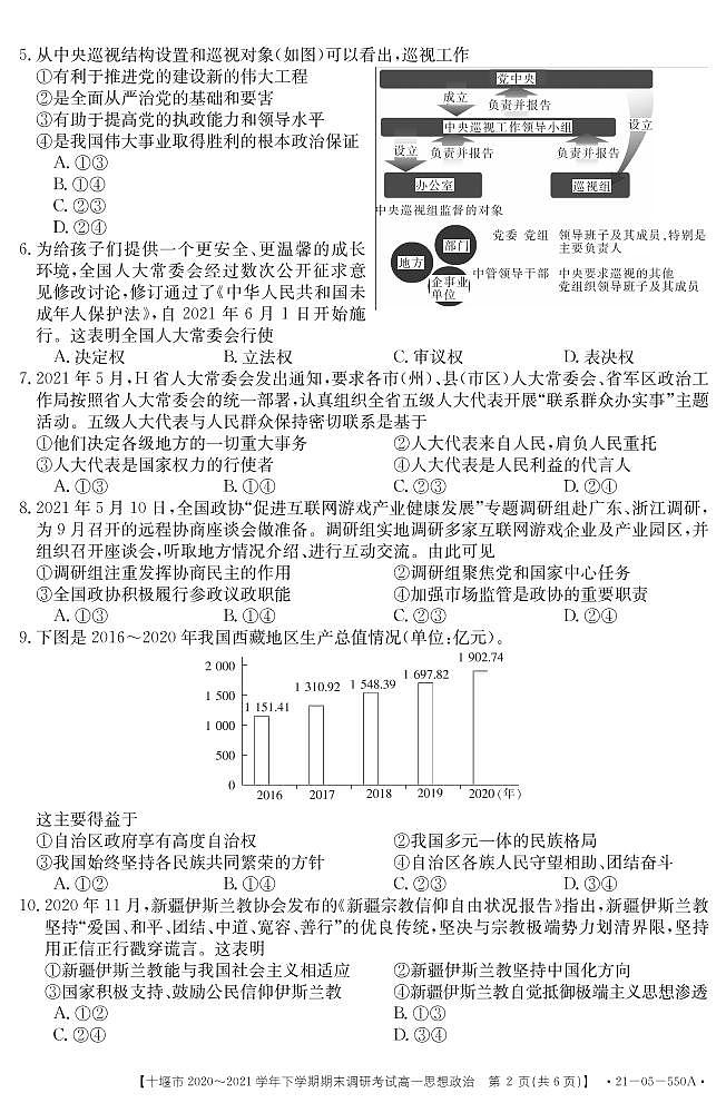 2021十堰高一下学期期末政治试题PDF版含答案第2页