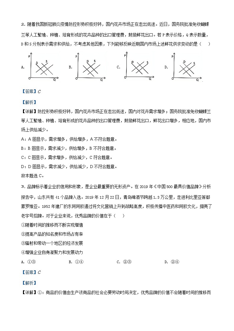2020届山东省青岛市高三三模政治（答案）第2页