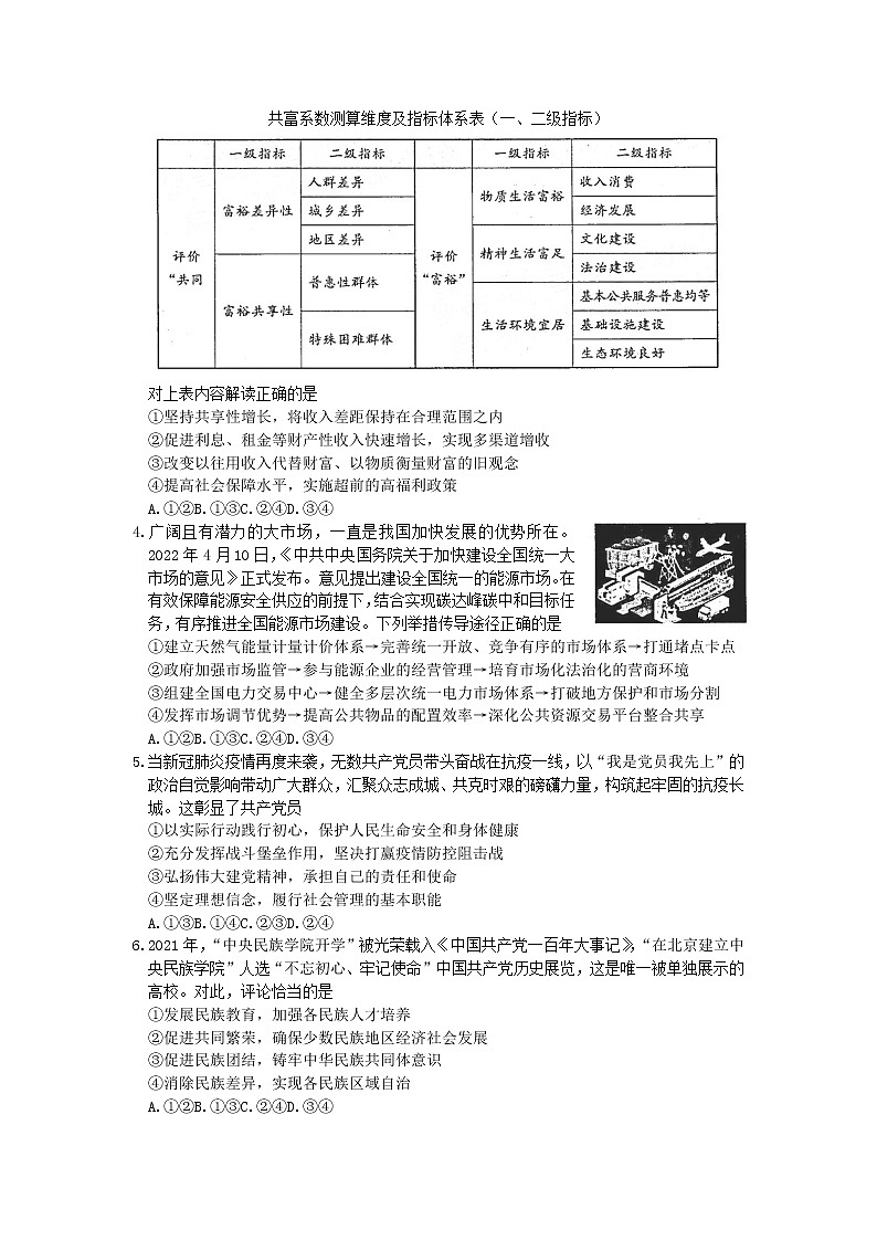 山东省济南市2022届高三政治5月模拟考试政治试题第2页