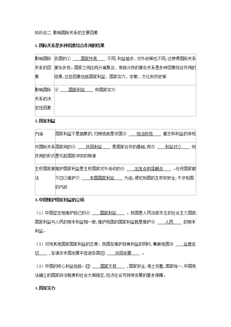 新人教版高中政治选择性必修第一册第二单元世界多极化第三课第2课时国际关系学案02