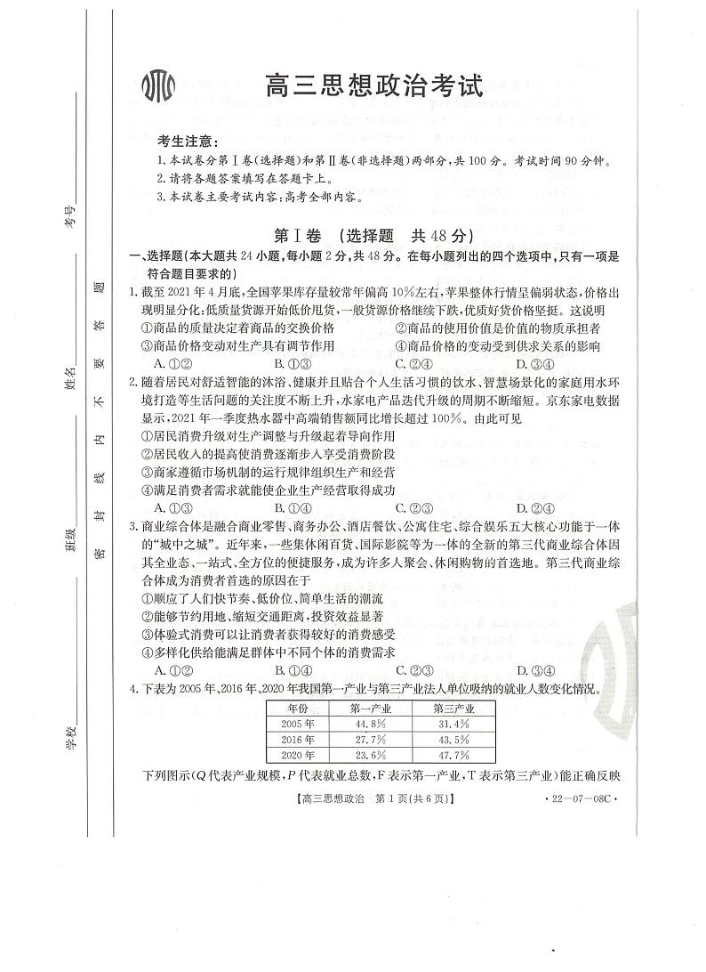 思想政治试题第1页