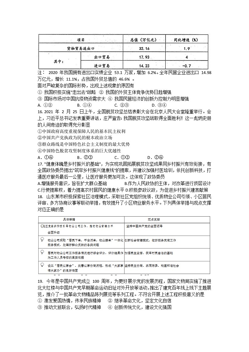 2022双辽一中、长岭县一中、大安一中、通榆县一中高三上学期摸底联考文科综合政治试题含答案第2页