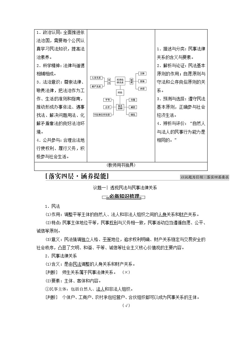 部编版高中政治选择性必修2第1单元民事权利与义务第1课第1框认真对待民事权利与义务学案第3页