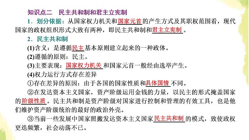 部编版高中政治选择性必修1第一单元各具特色的国家第一课第二框国家的政权组织形式课件07