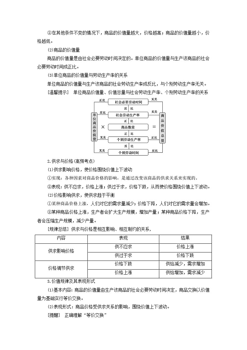 高考政治一轮复习第一单元生活与消费第二课多变的价格学案必修1第3页
