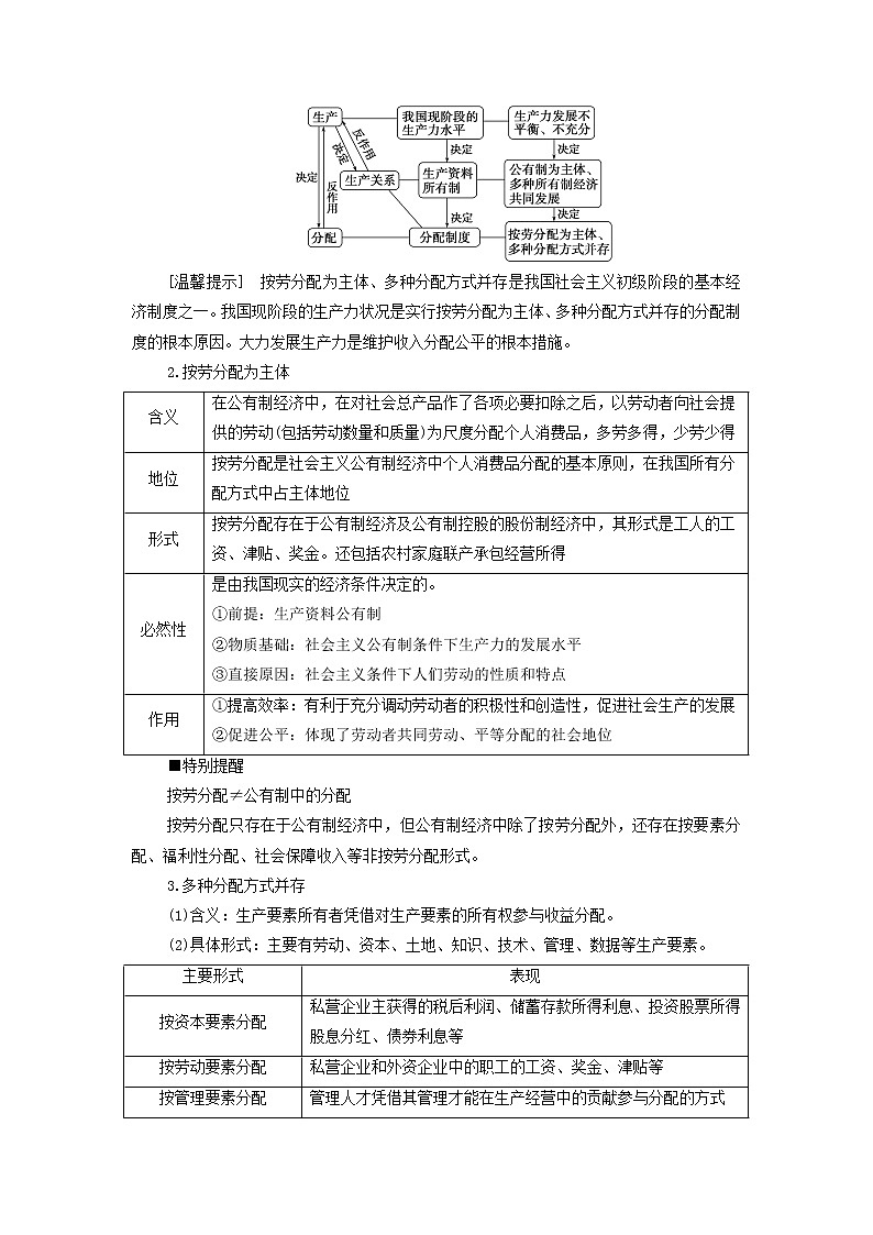 高考政治一轮复习第三单元收入与分配第七课个人收入的分配学案必修1第3页