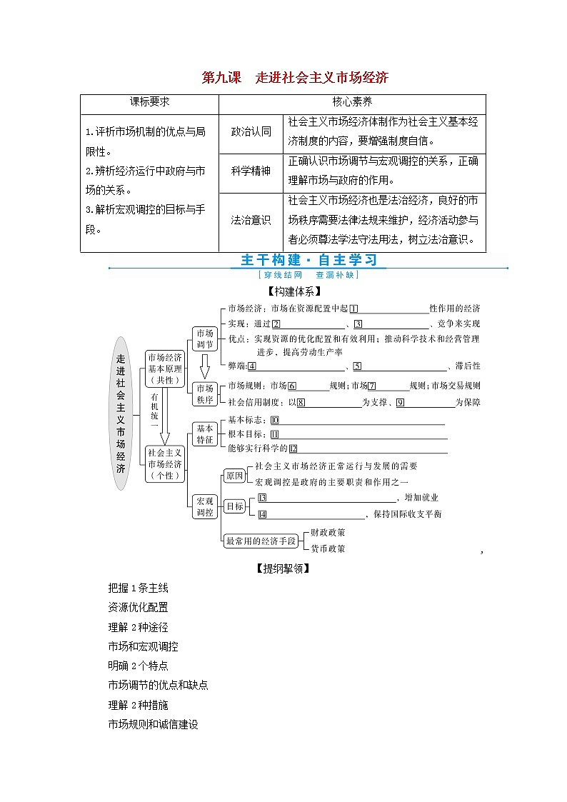 高考政治一轮复习第四单元发展社会主义市场经济第九课走进社会主义市场经济学案必修1第1页