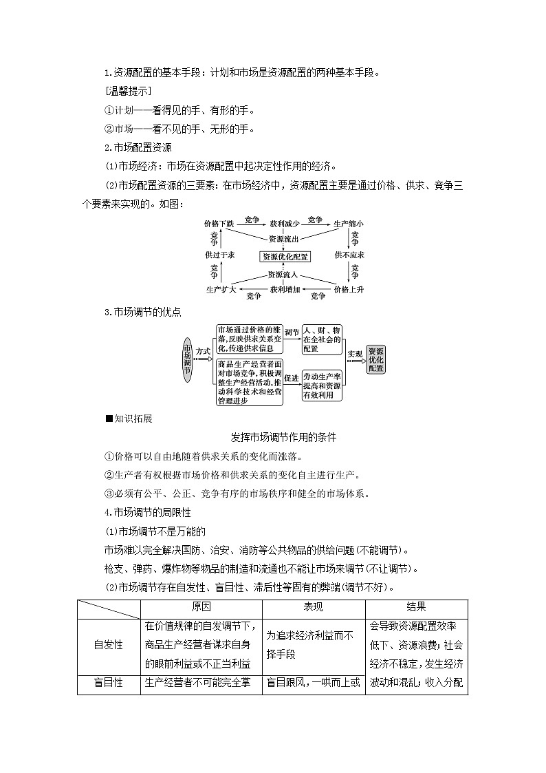 高考政治一轮复习第四单元发展社会主义市场经济第九课走进社会主义市场经济学案必修1第3页
