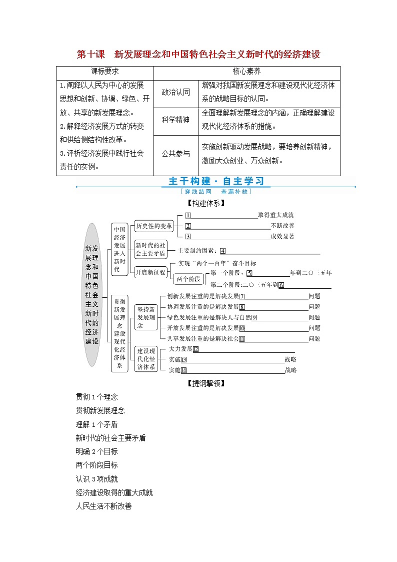 高考政治一轮复习第四单元发展社会主义市场经济第十课新发展理念和中国特色社会主义新时代的经济建设学案必修1第1页