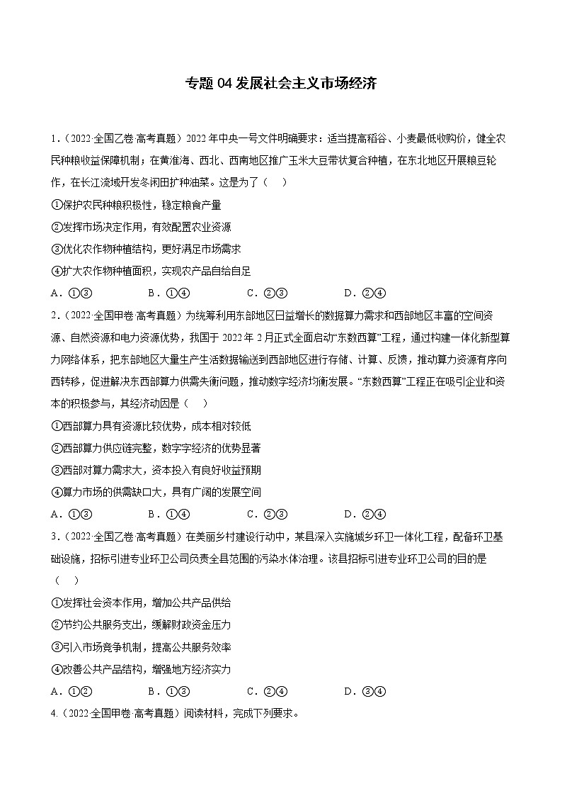 专题04发展社会主义市场经济（原卷版）第1页