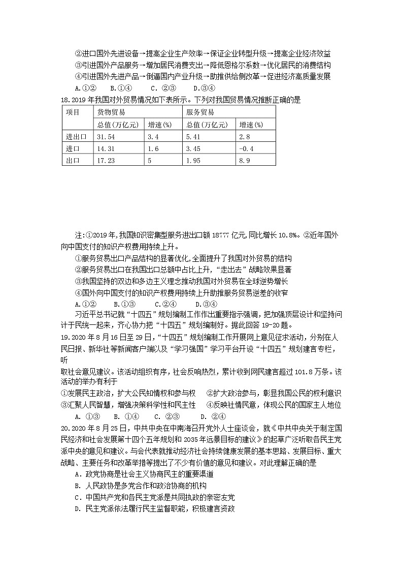 2021成都七中高三下学期第一次诊断模拟检测文科综合政治试题含答案第2页