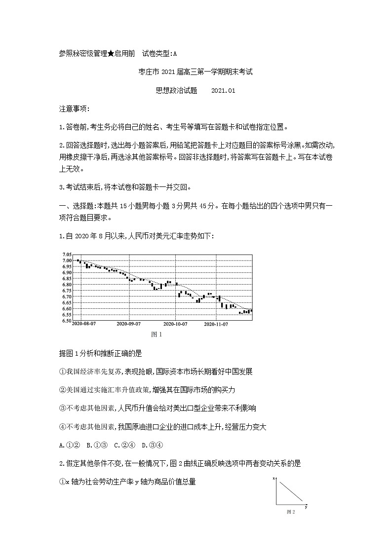 2021枣庄高三上学期期末考试政治试题含答案第1页