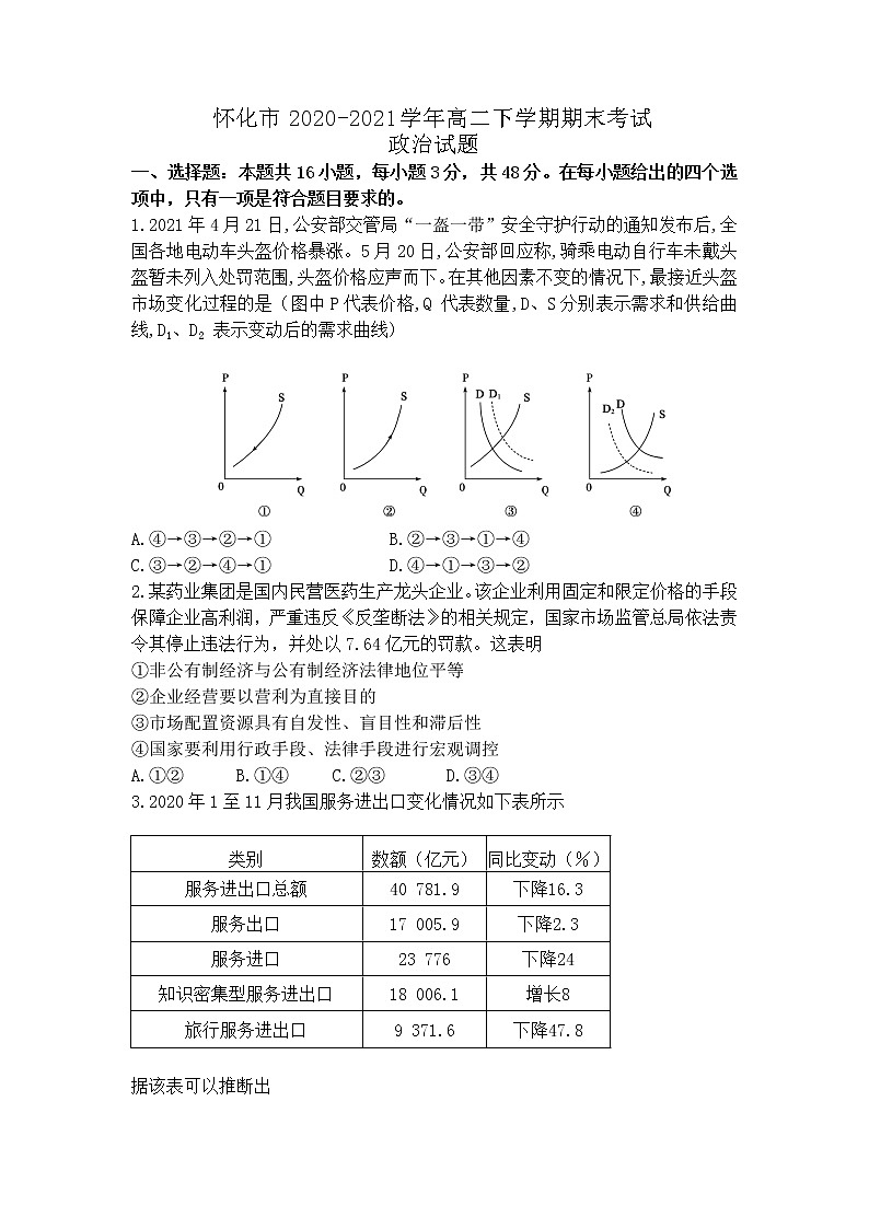 2021怀化高二下学期期末考试政治试题含答案第1页