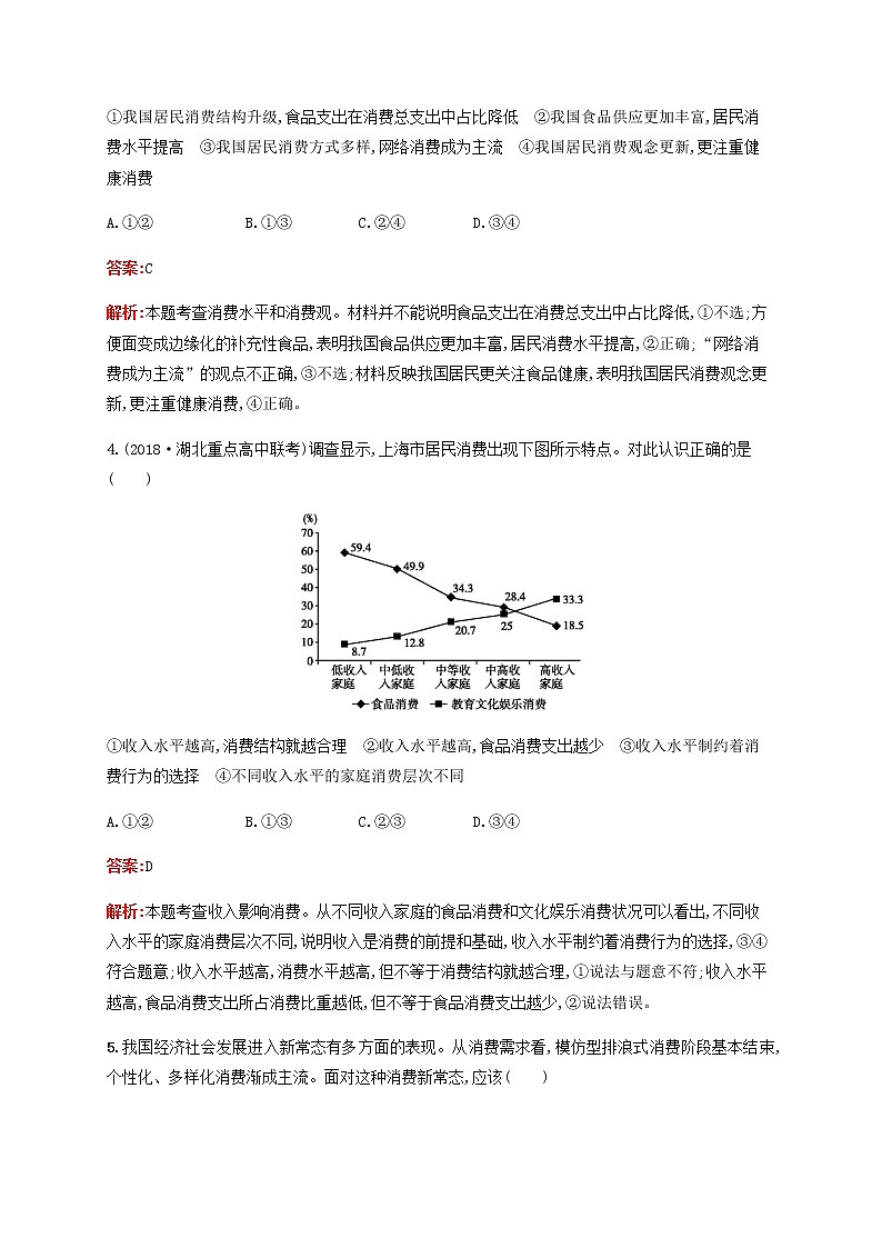 高考思想政治一轮复习课时规范练3多彩的消费含解析新人教版第2页