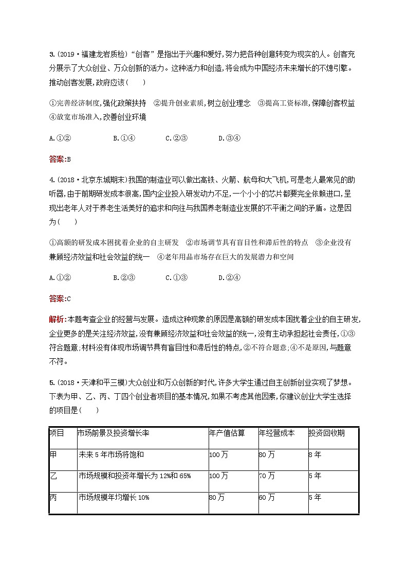 高考思想政治一轮复习课时规范练5企业与劳动者含解析新人教版第2页