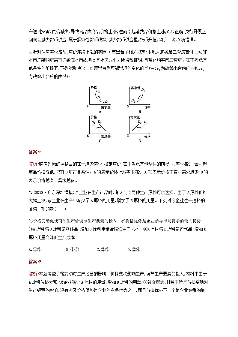高考政治一轮复习考点规范练2多变的价格含解析新人教版03