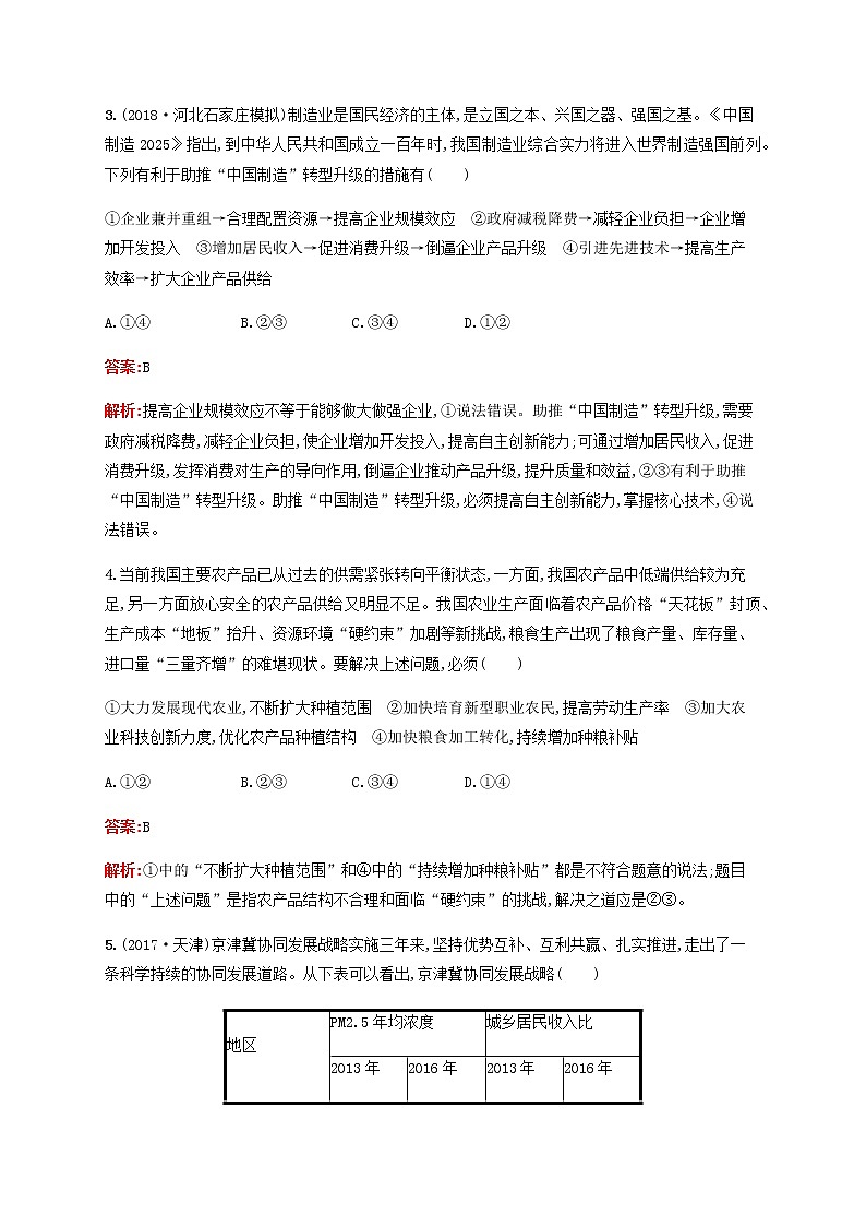 高考政治一轮复习考点规范练10新发展理念和中国特色社会主义新时代的经济建设含解析新人教版第2页