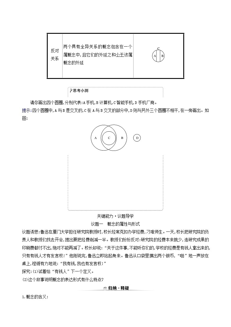 人教版高中政治选择性必修3第2单元遵循逻辑思维规则第4课第1课时概念的概述学案03