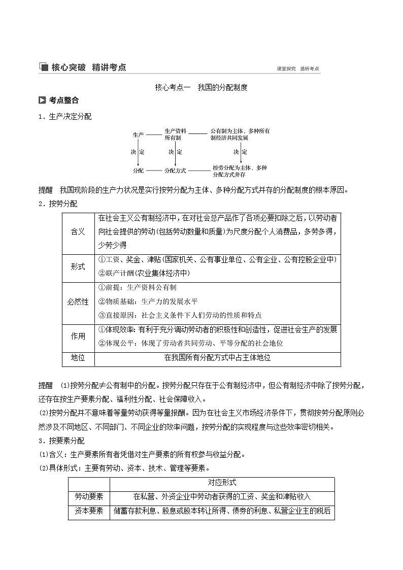 新高考政治（鲁京津琼）大一轮复习必修1第3单元第7课个人收入的分配学案第3页