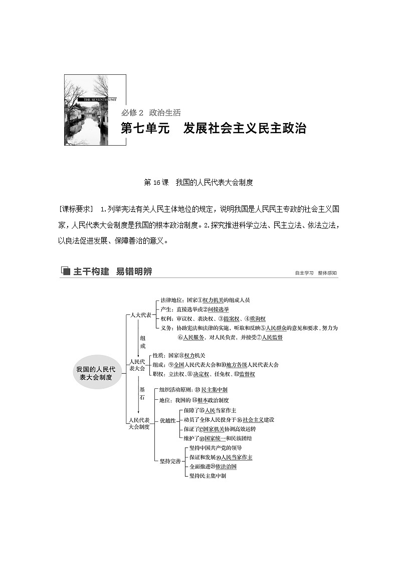 新高考政治（鲁京津琼）大一轮复习必修2第7单元第16课我国的人民代表大会制度学案第1页
