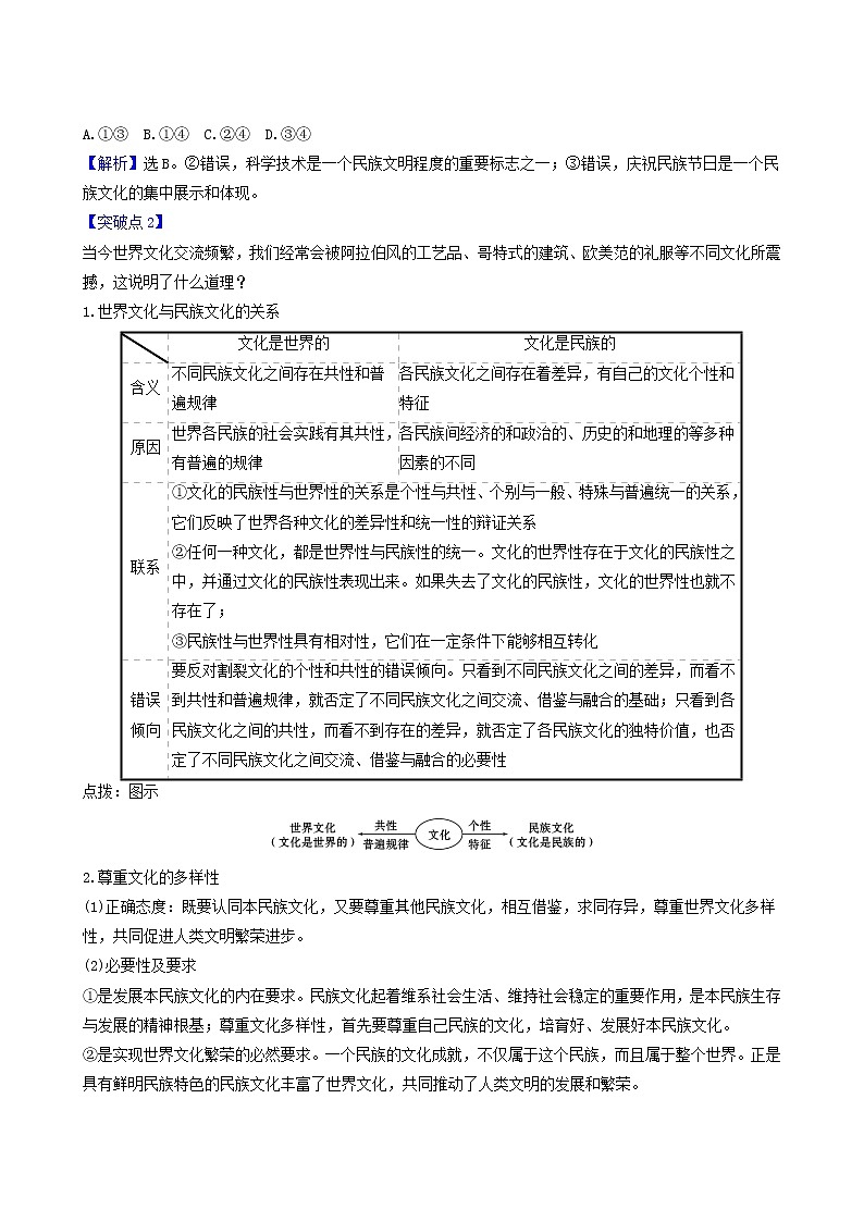 高考政治一轮复习第2单元文化传承与创新3文化的多样性与文化传播讲练含解析第2页