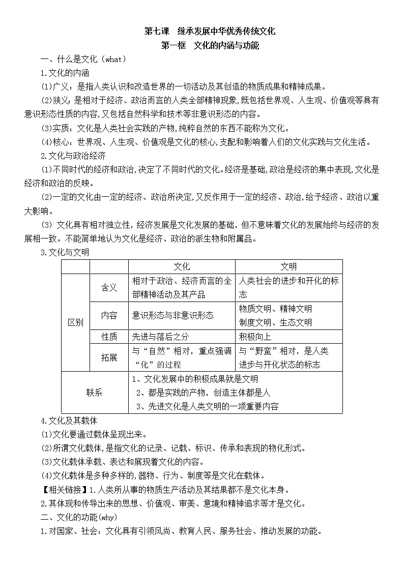第三单元 文化传承与文化创新 知识梳理--高中政治统编版必修四哲学与文化第1页