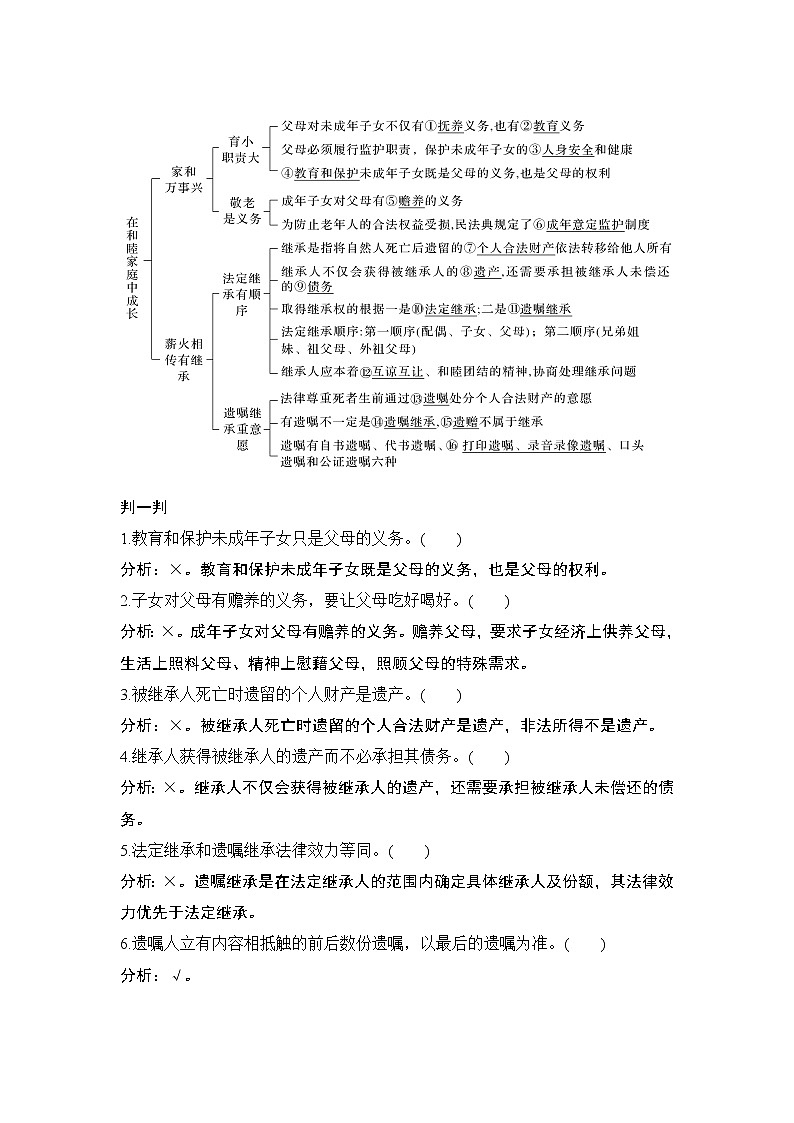 2023版高考政治（新教材）总复习一轮讲义第五课　在和睦家庭中成长02