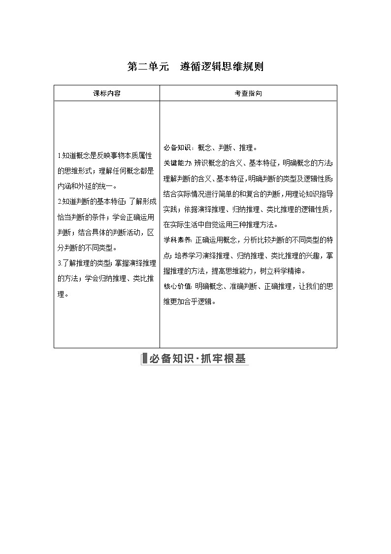 2023版高考政治（新教材）总复习一轮讲义第二单元　遵循逻辑思维规则01