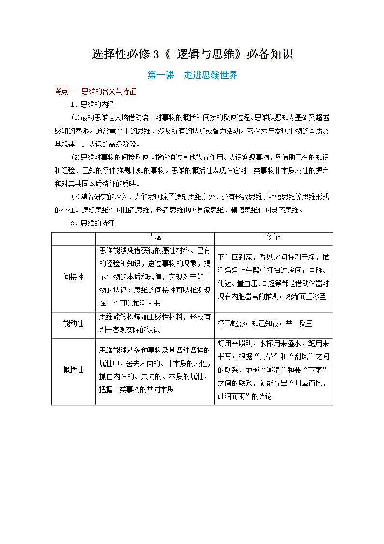 选择性必修3《 逻辑与思维》必备知识第1页