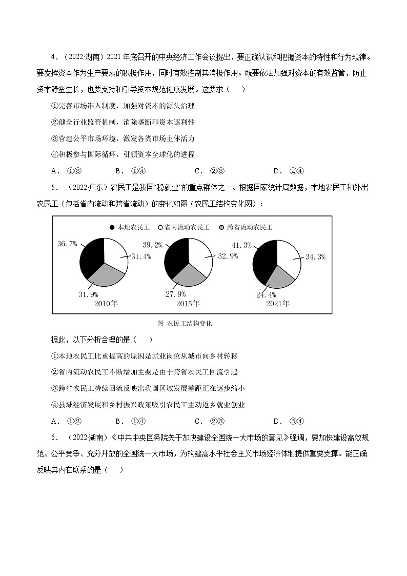 专题04 发展社会主义市场经济-十年（2013-2022）高考政治真题分项汇编（全国通用）（原卷版）02