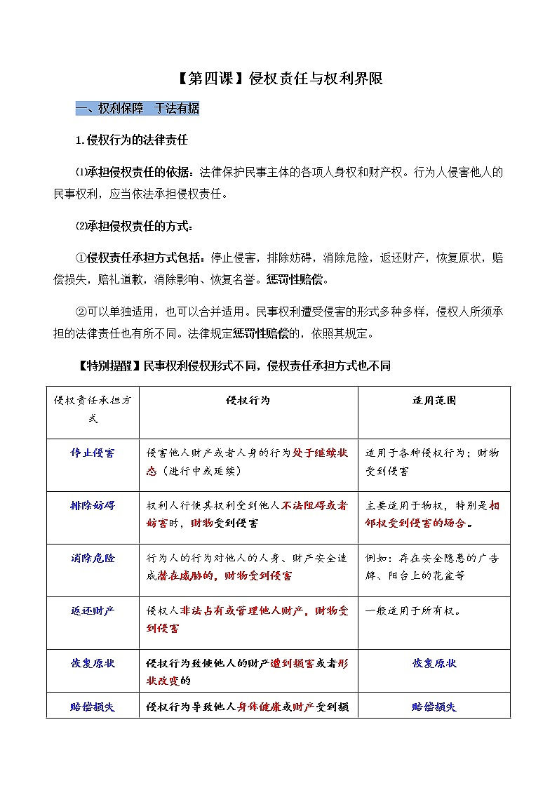 高中政治选修二  第四课 侵权责任与权利界限学案01