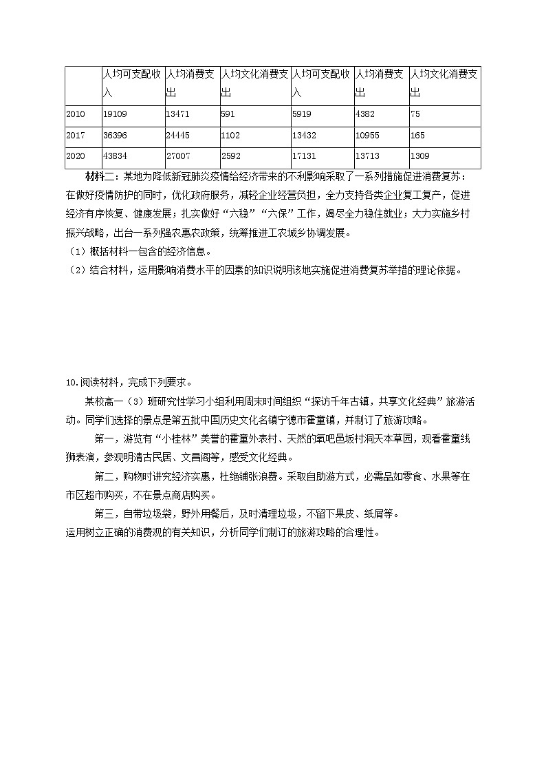 2023届高考政治一轮复习经济生活素养限时练3多彩的消费新人教版必修1第3页